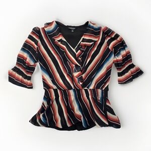 Ralph Lauren Womens Stripes Shirt Ruffle Hem Preppy City Size Large